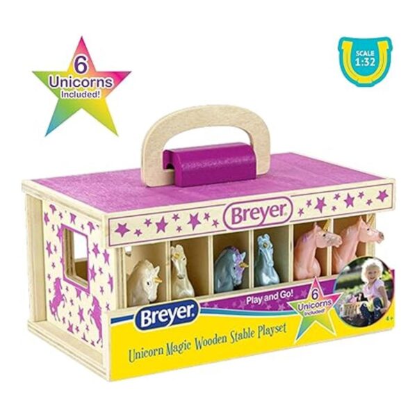 Breyer Caballos unicornio mágico juego estable de madera_5