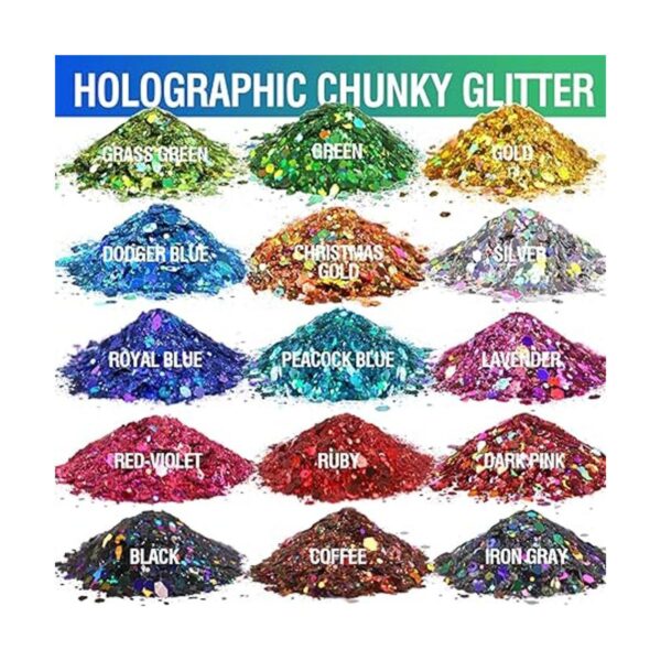 Brillantina gruesa holográfica 15 colores para