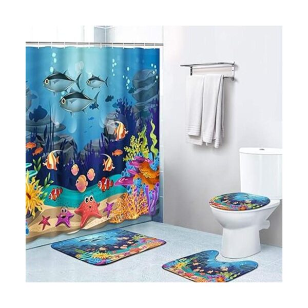 Britimes Juego de 4 cortinas de ducha diseño de pez azul_1