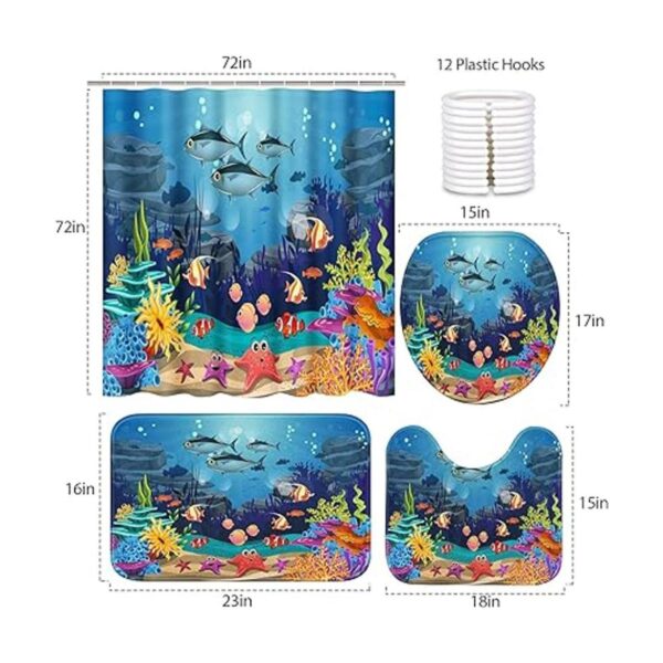 Britimes Juego de 4 cortinas de ducha diseño de pez azul_2