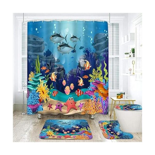 Britimes Juego de 4 cortinas de ducha diseño de pez azul_6