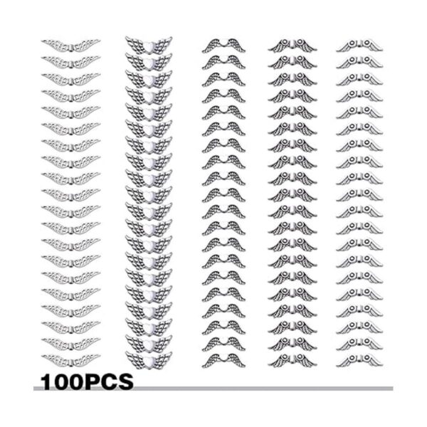 BronaGrand 100 cuentas espaciadoras de alas de ángel de 5_2