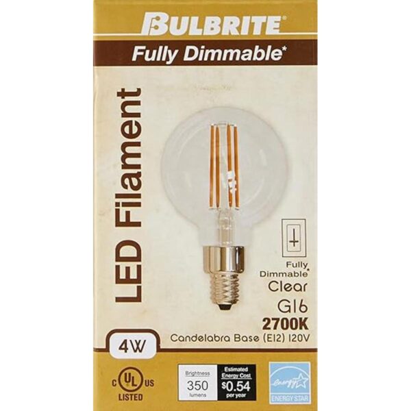 Bulbrite 776873 Bombilla LED G16 de 4 W con base de_2