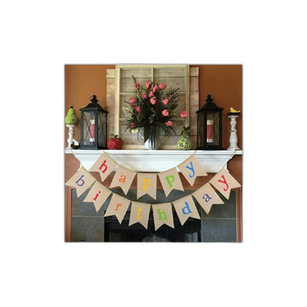 Burlap Happy Birthday Banner vagski suministros de fiesta_1