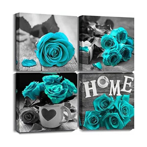 Byllyaz Lienzo de arte de pared de rosa verde azulado 4_1