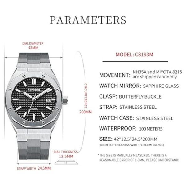 CADISEN Reloj de pulsera mecánico automático de 328.1 ft_2