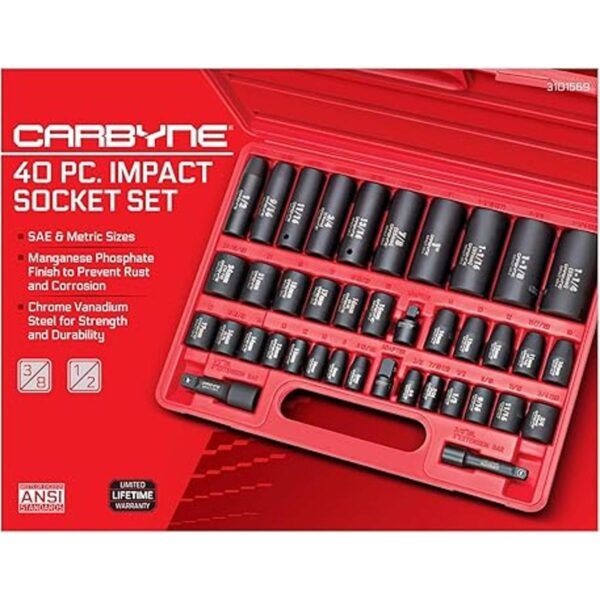 CARBYNE Juego de llaves de impacto 40 piezas SAE y