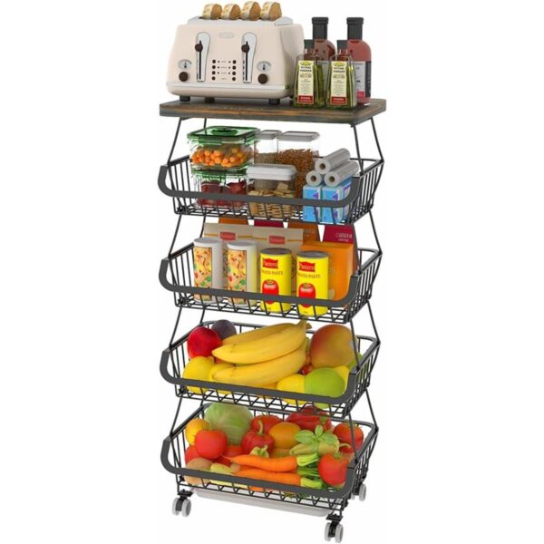 CHLORYARD Cesta de frutas con tapa de madera para cocina_1