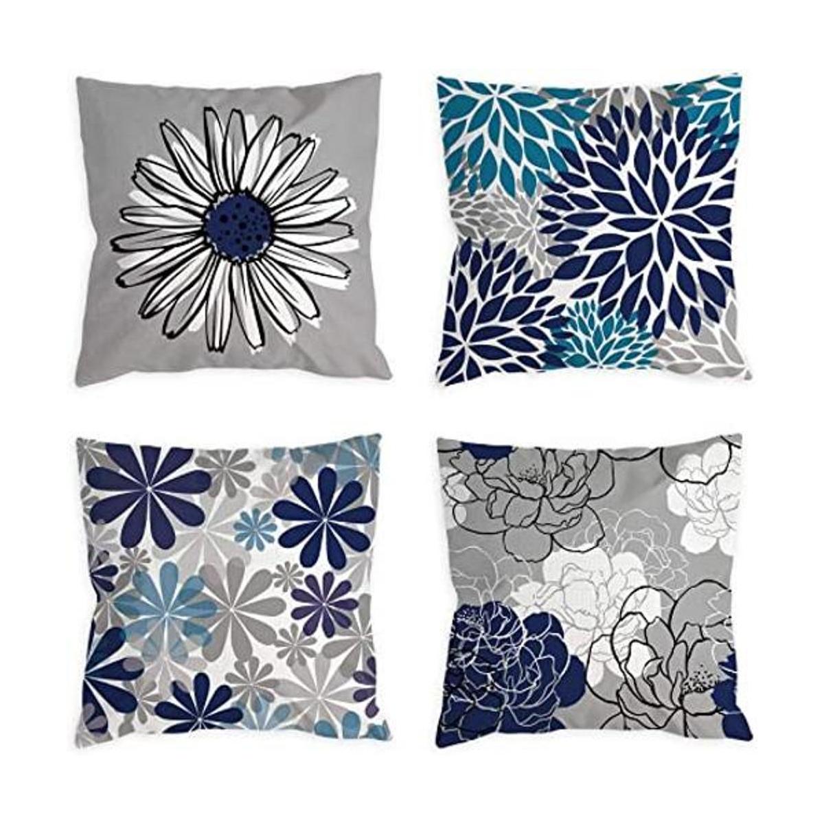COLORPAPA Juego de 4 fundas de almohada azules de 18 x 18