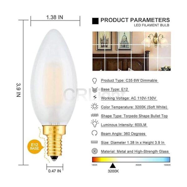 CRLight Bombilla LED regulable de 6 W de 3200 K color