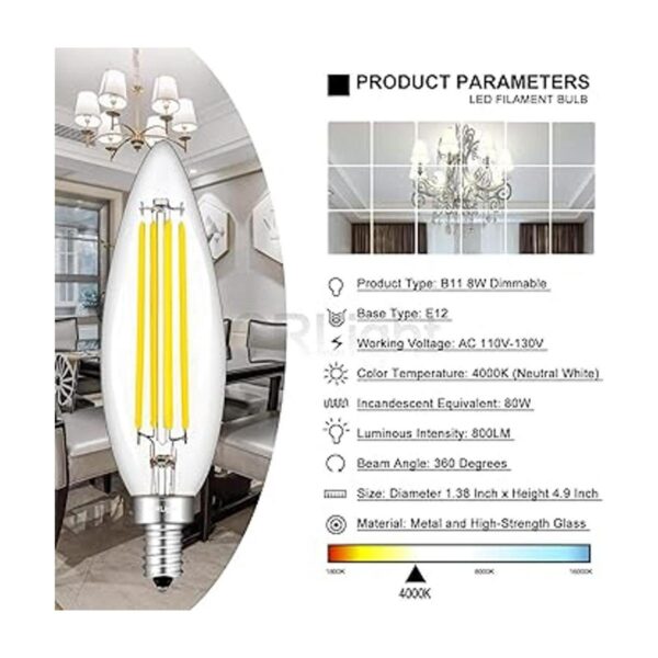 CRLight Bombilla LED de 8 W 4000 K luz diurna color