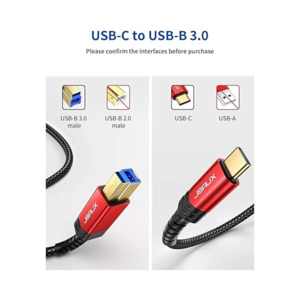 Cable USB 3.0 B macho a USBC JSAUX 6.6 pies USB 3 tipo B_2