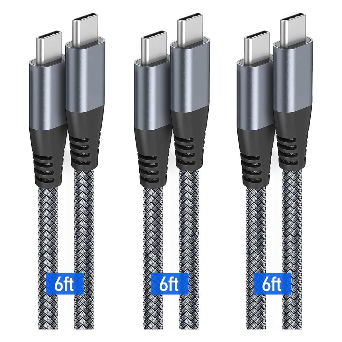 Cable USB C a USB C de 6 pies 60 W paquete de 3 cables