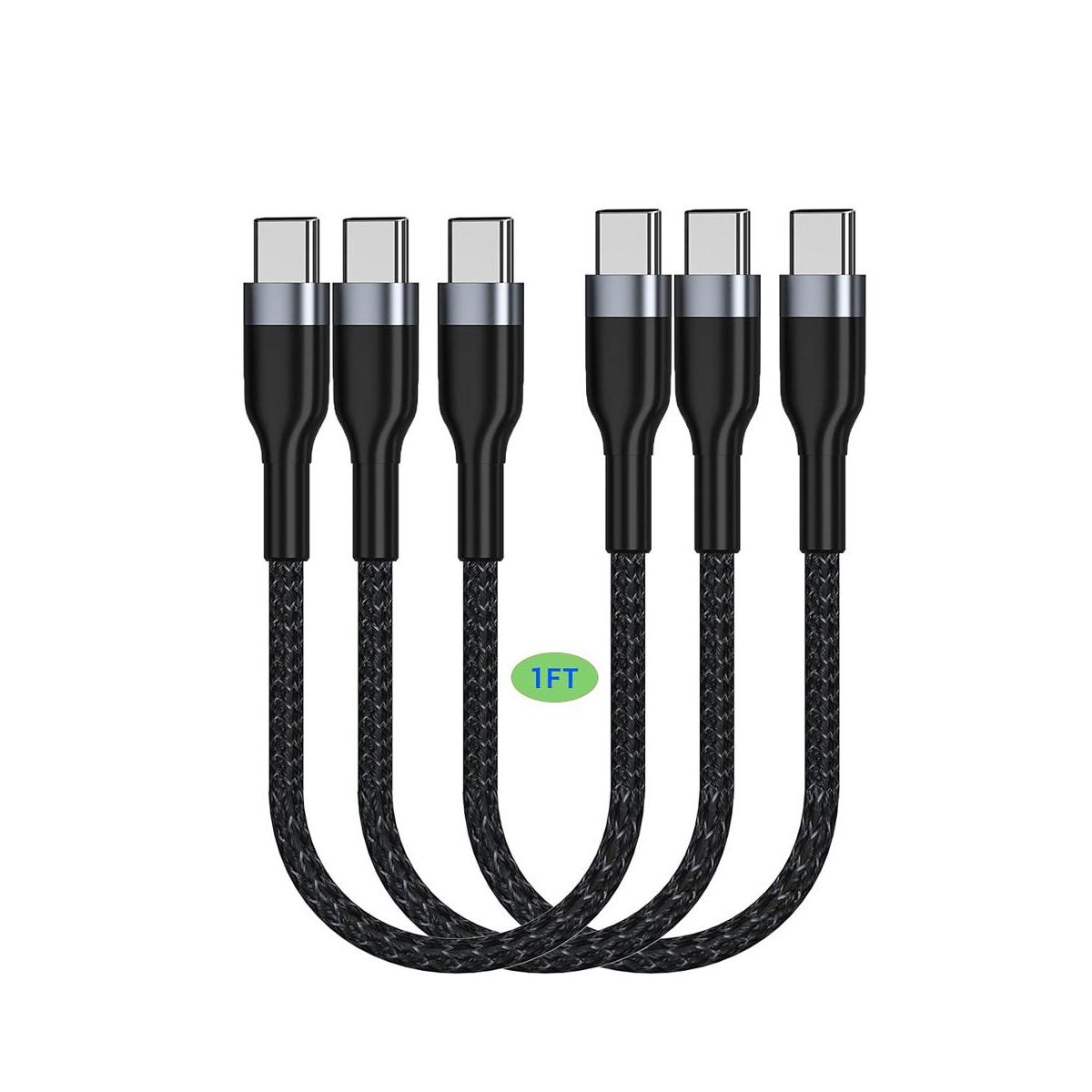 Cable USB C a USB C de 1 pies paquete de 3 unidades 12
