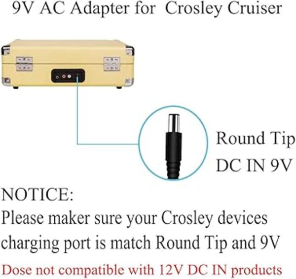 Cable de alimentación Crosley Record Player de 9 V y 2 A_3