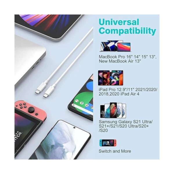Cable de carga USB C a C de 10 pies 100 W5 A cable