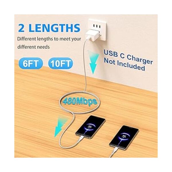 Cable de carga USB tipo C de 10 pies 6 pies de largo_2