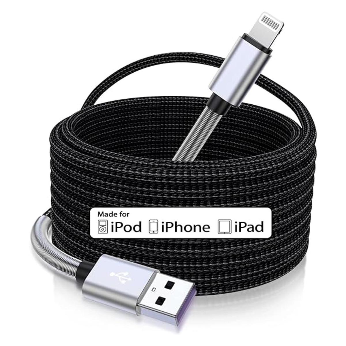 Cable de carga extra largo para iPhone de 15 pies