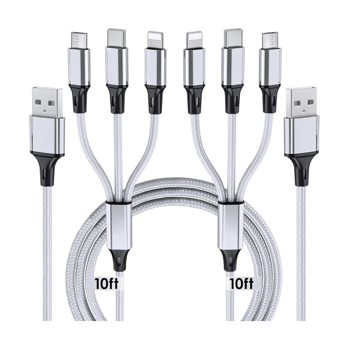 Cable de carga múltiple 10 pies paquete de 2 cables de