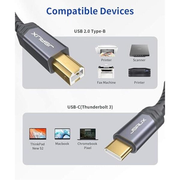 Cable de impresora USB B a USB C de 10 pies JSAUX USB C a