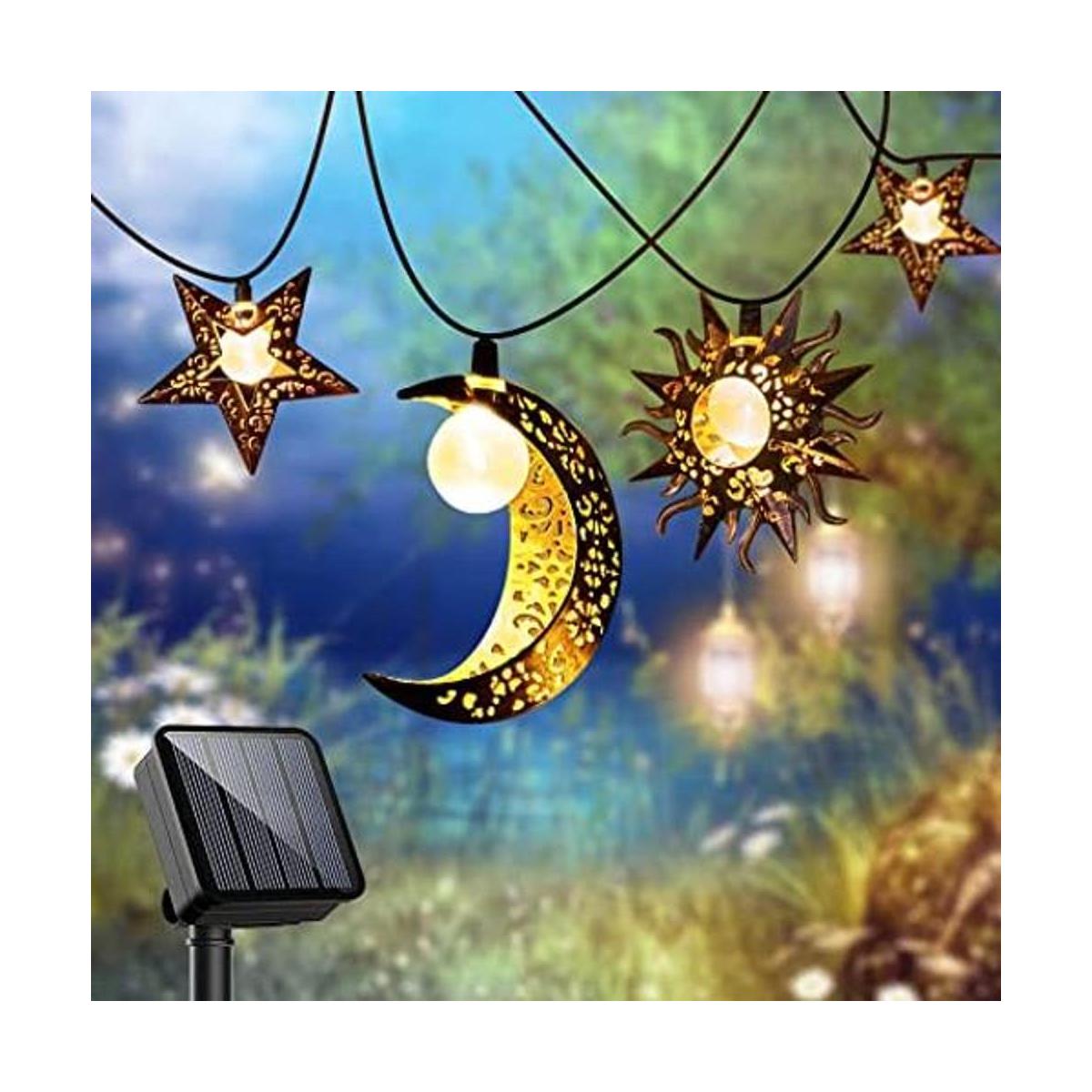Cadena de luces solares para exteriores estrellas luna