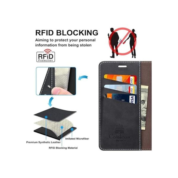 Caislean Funda tipo cartera para Galaxy A12 bloqueo RFID_2