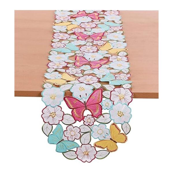 Camino de mesa con flores de primavera cutwork bordado