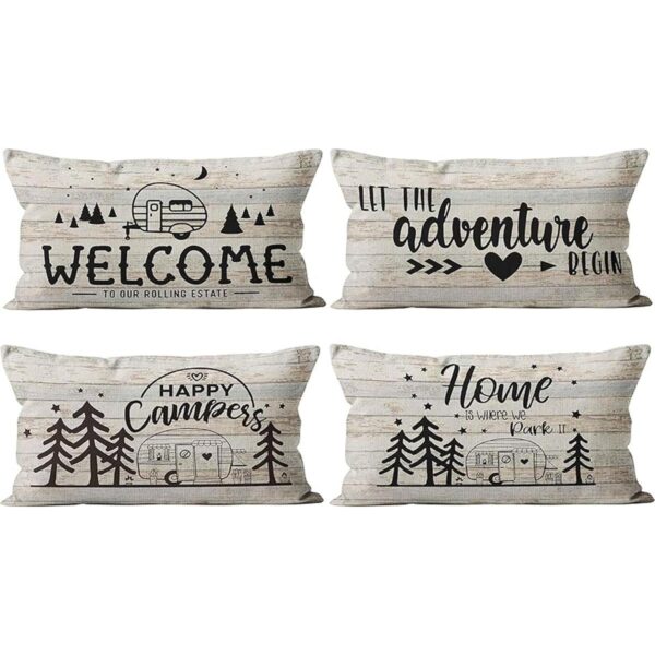 Camper Juego de 4 fundas de almohada de lino de madera_1