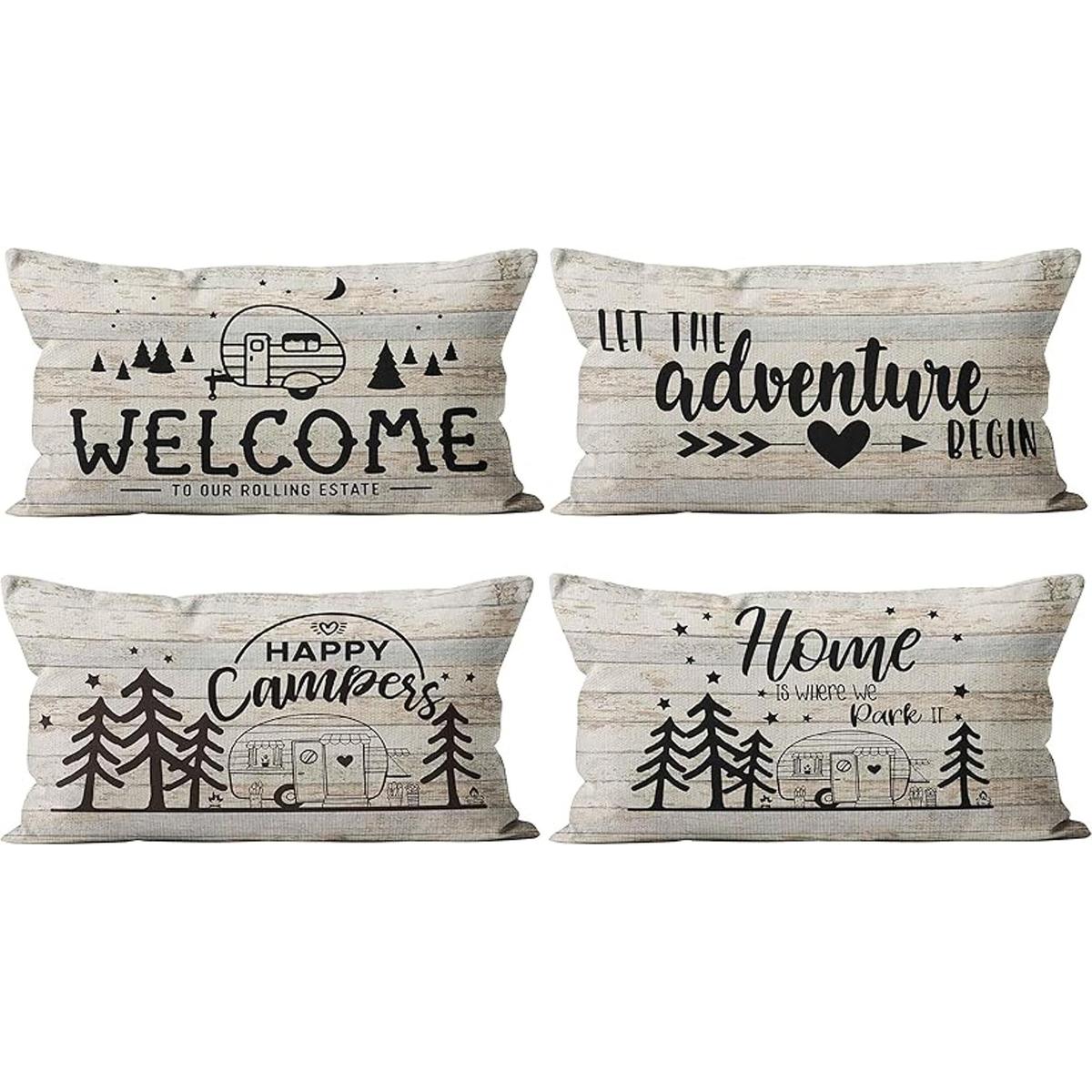 Camper Juego de 4 fundas de almohada de lino de madera