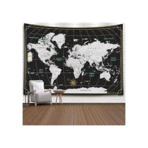 Capsceoll Tapiz de mapamundi con mapa azul grande para_1