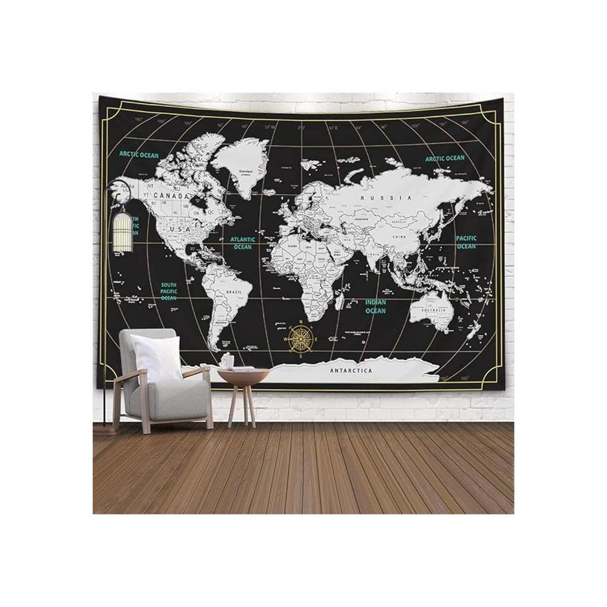 Capsceoll Tapiz de mapamundi con mapa azul grande para