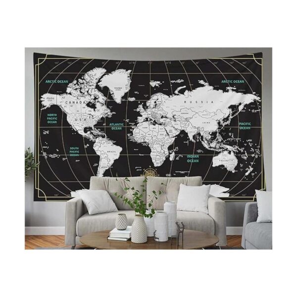 Capsceoll Tapiz de mapamundi con mapa azul grande para_2