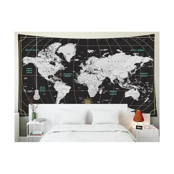 Capsceoll Tapiz de mapamundi con mapa azul grande para_3