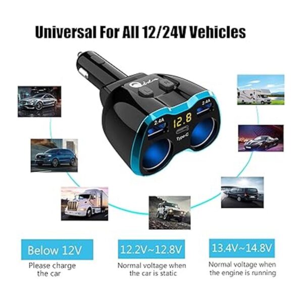 Cargador de coche USB C adaptador de divisor de_2