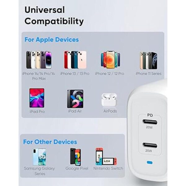 Cargador de pared USB C PowerLot PD3.0 de 2 puertos de 40_6