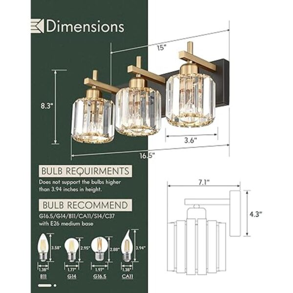 Cargifak Crystal Vanity Lights Modern 3Light Bathroom_2