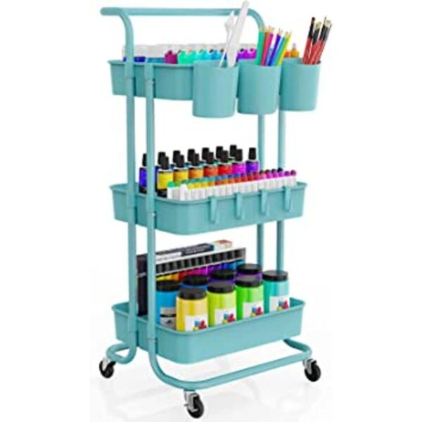 Carrito de utilidad transportable de 3 niveles con tazas_1