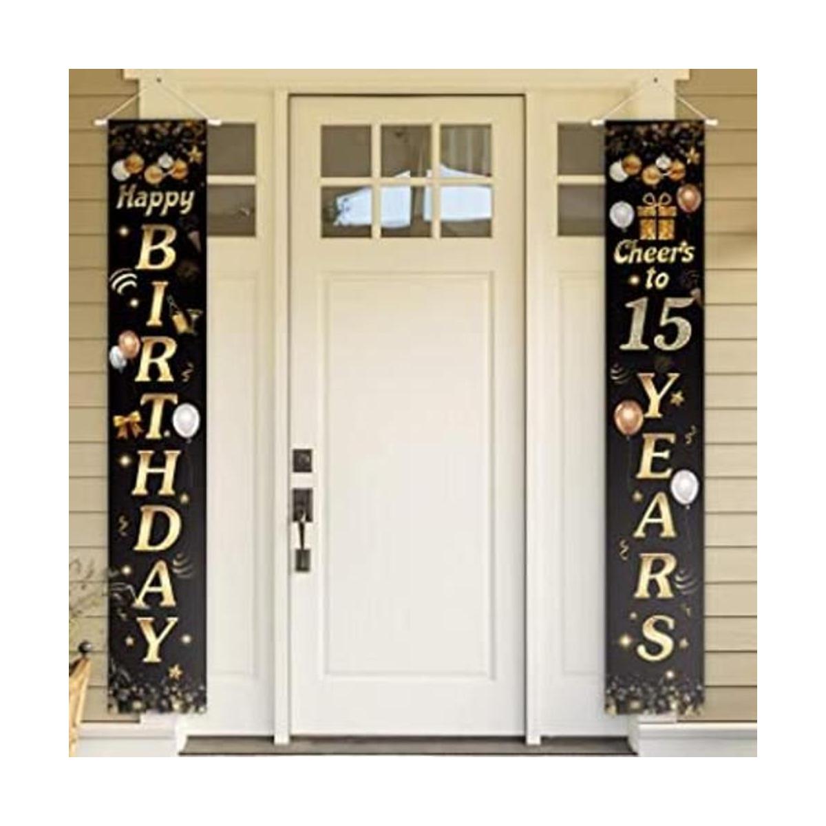 Cartel de Feliz cumpleaños para la puerta color negro