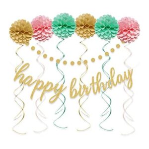 Cartel de decoración de feliz cumpleaños rosa y dorado_1