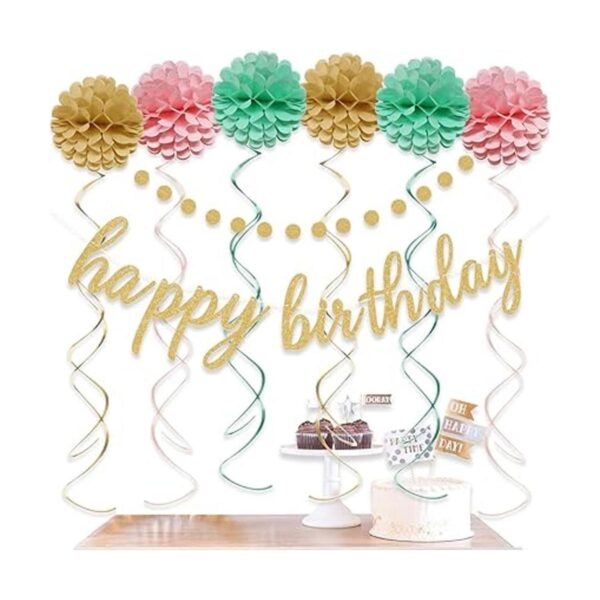 Cartel de decoración de feliz cumpleaños rosa y dorado_4