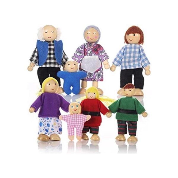 Casa de muñecas de madera familia de 8 pequeñas figuras_1