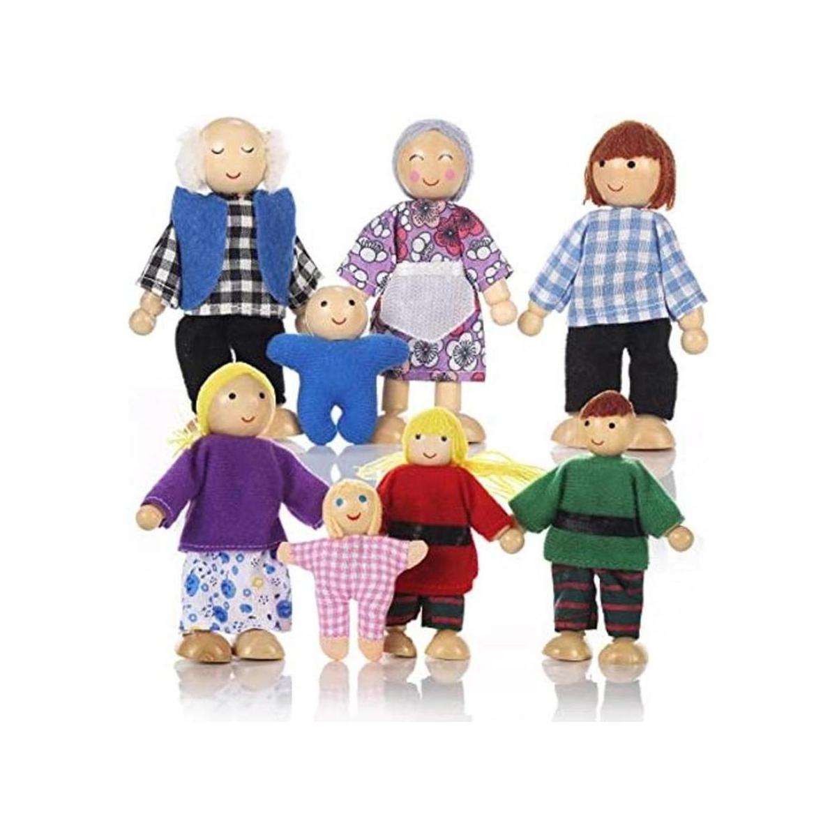Casa de muñecas de madera familia de 8 pequeñas figuras