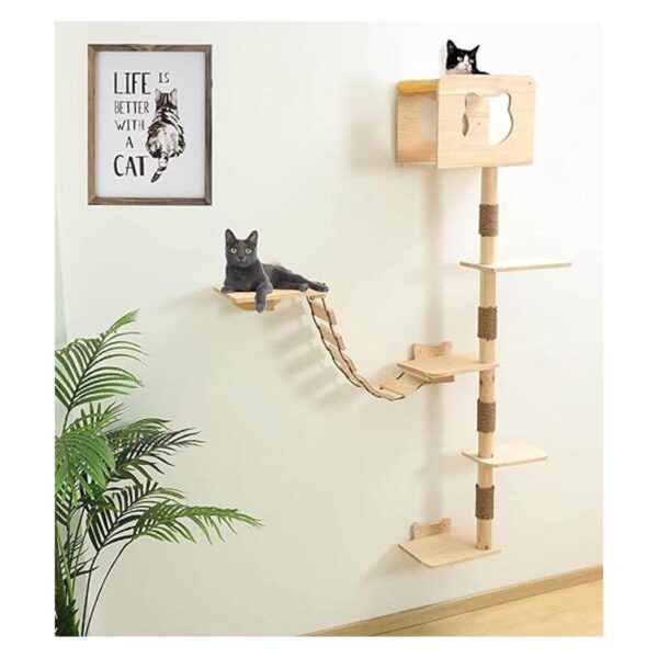 Casa de árbol para gatos montada en la pared para_1