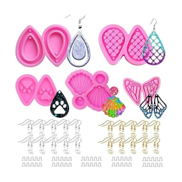 Cayway Moldes de resina de silicona para aretes 5 pares