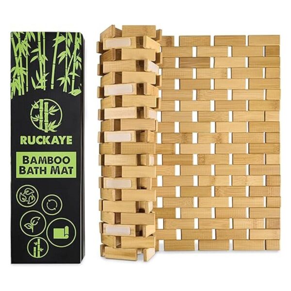 Ruckaye Tapete de baño de bambú de 24 x 16 pulgadas con_1