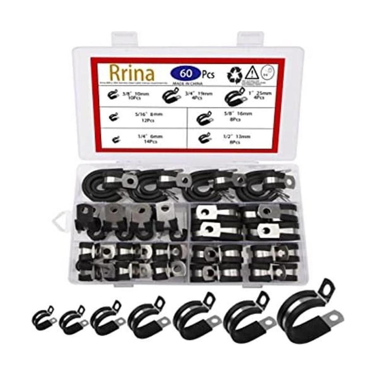 Rrina Juego de 60 abrazaderas de cable de acero inoxidable