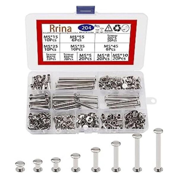 Rrina Juego de 204 tornillos de encuadernación M5 Chicago_1