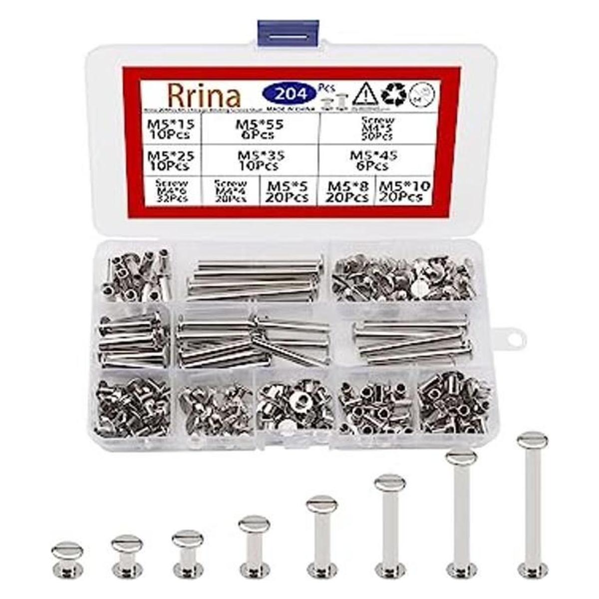 Rrina Juego de 204 tornillos de encuadernación M5 Chicago