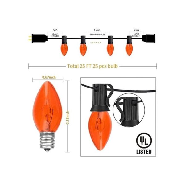 Romasaty C7 Cadena de luces de 25 pies color naranja_2