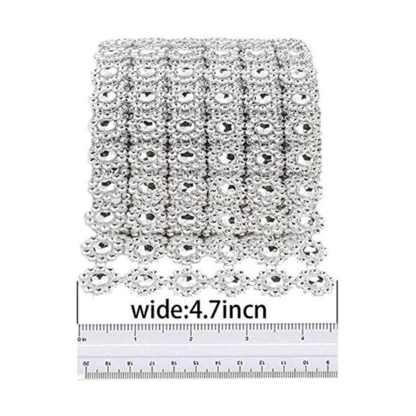 Rollo de malla con forma de flor de diamante de plata_2